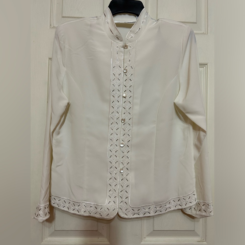 YVES ST CLAIR PETITES embroidered elegant blouse 10 P